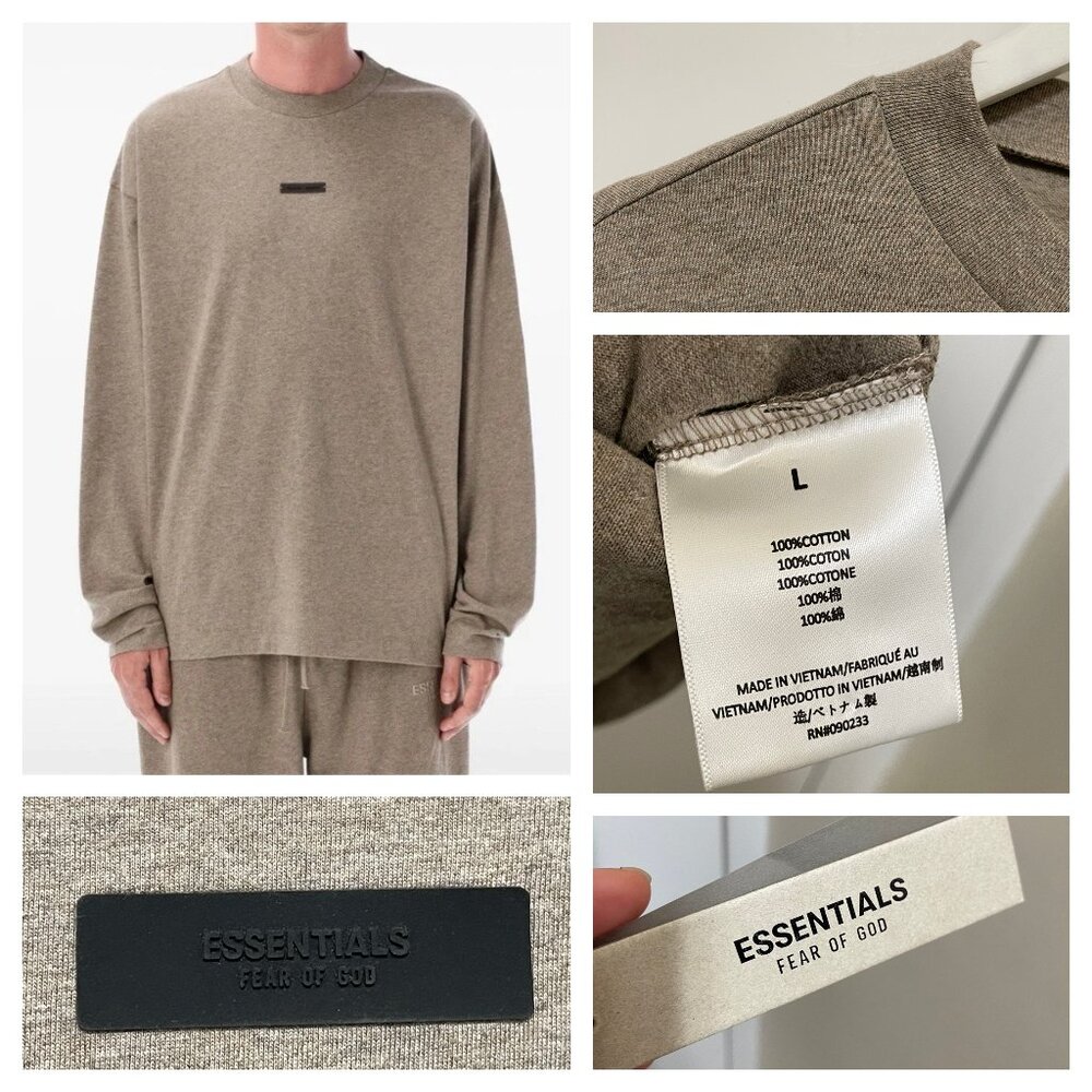 NWT NEW ESSENTIALS FEAR OF GOD Long Sleeve Tee Heather Grey (Tan) Mens SZ Large